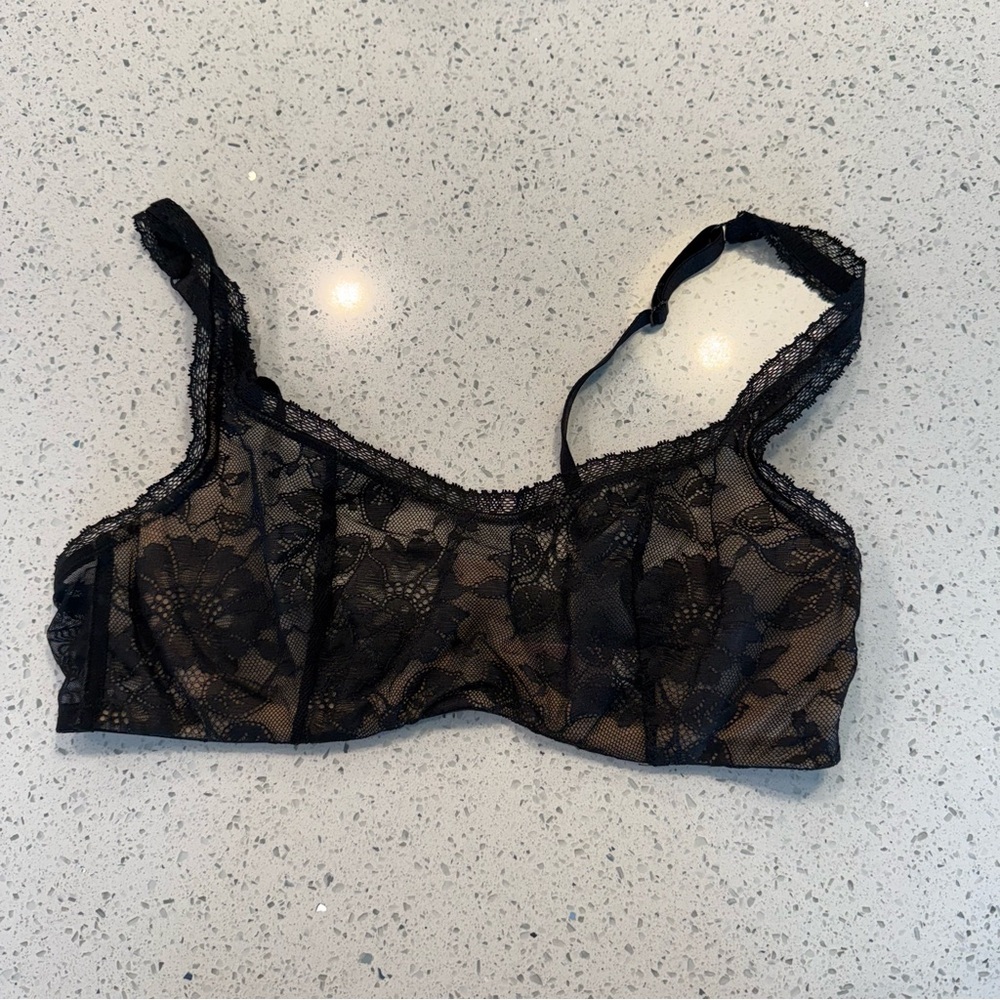 Adore Me Elegant Black Floral Lace Bra 36C NWOT